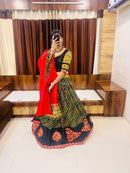 Rajwadi Black Multicolor Gamthi Work Navratri Chaniya Choli with Red Dupatta