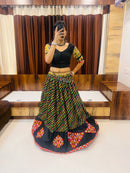 Rajwadi Black Multicolor Gamthi Work Navratri Chaniya Choli with Red Dupatta