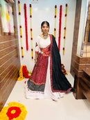 Rajwadi Navratri Red & White Printed Gamthi Chaniya Choli