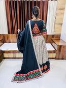 Traditional Rajwadi Navratri Chaniya Choli – Black & Ivory Striped Cotton Silk with Gamthi & Mirror Work