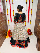 Traditional Rajwadi Navratri Chaniya Choli – Black & Ivory Striped Cotton Silk with Gamthi & Mirror Work