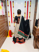 Traditional Rajwadi Navratri Chaniya Choli – Black & Ivory Striped Cotton Silk with Gamthi & Mirror Work