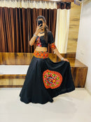 Elegant Black Navratri Chaniya Choli with Vibrant Gamthi & Mirror Work Dupatta