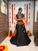 Elegant Black & Pink Navratri Lehenga Choli with Mirror Work