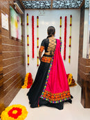 Elegant Black & Pink Navratri Lehenga Choli with Mirror Work