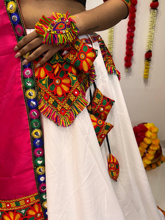 Elegant Black & White Navratri Chaniya Choli with Mirror & Gamthi Embroidery Work – Festive Garba Special