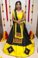 Designer Black & Yellow Mirror Work Navratri Chaniya Choli – Traditional Garba Lehenga with Dupatta