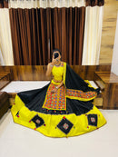 Designer Black & Yellow Mirror Work Navratri Chaniya Choli – Traditional Garba Lehenga with Dupatta