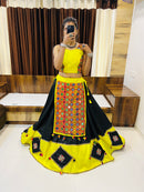 Designer Black & Yellow Mirror Work Navratri Chaniya Choli – Traditional Garba Lehenga with Dupatta