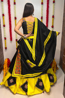 Designer Black & Yellow Mirror Work Navratri Chaniya Choli – Traditional Garba Lehenga with Dupatta