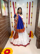 Vibrant White & Blue Navratri Lehenga Choli with Multi-Color Embroidery