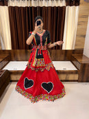 Navratri Special Black & Red Gamthi Mirror Work Chaniya Choli with Heart Motif Design