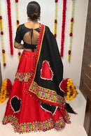 Navratri Special Black & Red Gamthi Mirror Work Chaniya Choli with Heart Motif Design