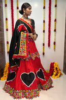Navratri Special Black & Red Gamthi Mirror Work Chaniya Choli with Heart Motif Design
