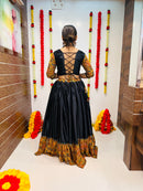 Navratri Special Black & Mustard Printed Chaniya Choli with Mirror Work