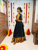 Navratri Special Black & Mustard Printed Chaniya Choli with Mirror Work