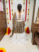 White Printed Silk Navratri Chaniya Choli with Mirror Lace Work – Premium Collection 2025