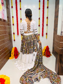 White & Multicolor Navratri Chaniya Choli with Printed Embroidery Design