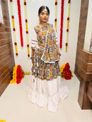 White Printed Silk Navratri Chaniya Choli with Mirror Lace Work – Premium Collection 2025
