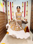 White & Multicolor Navratri Chaniya Choli with Printed Embroidery Design