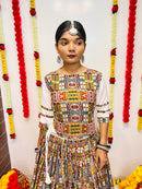White Printed Silk Navratri Chaniya Choli with Mirror Lace Work – Premium Collection 2025