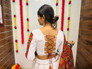 White Printed Navratri Chaniya Choli with Mirror Lace Work