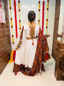 White Printed Navratri Chaniya Choli with Mirror Lace Work