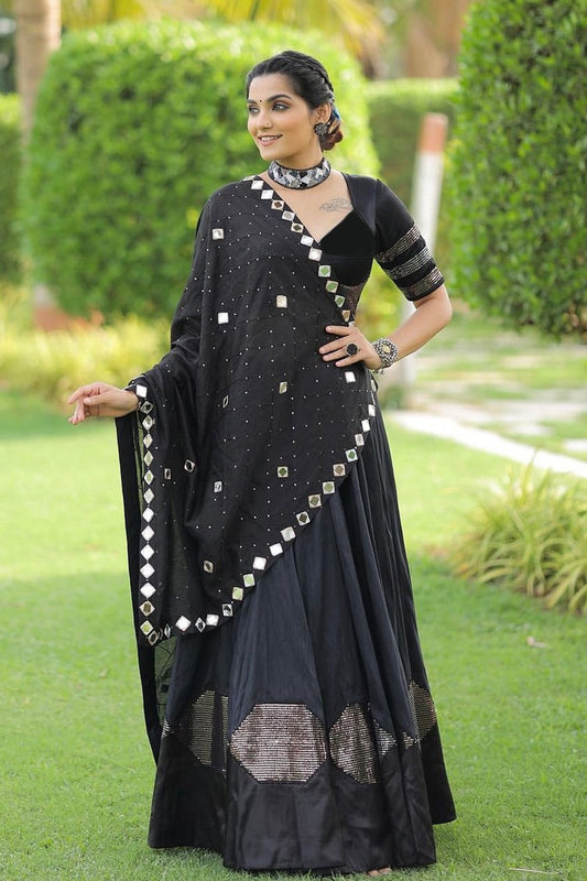 Rajwadi Black Sequins Work Navratri Chaniya Choli with Mirror Work Dupatta – 2025 Collection