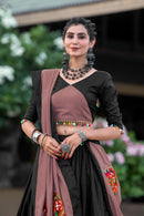 Navratri Special Black-Rosy Brown Gamthi Work Cotton Chaniya Choli