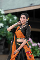 Black & Orange Cotton Navratri Chaniya Choli with Gamthi Embroidery