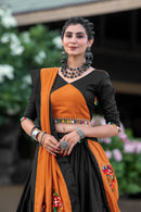 Black & Orange Cotton Navratri Chaniya Choli with Gamthi Embroidery