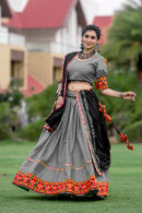Rajwadi Grey Gamthi Mirror Work Navratri Chaniya Choli Set
