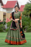Rajwadi Olive Green Navratri Chaniya Choli with Gamthi & Mirror Work