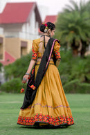 Rajwadi Mustard Yellow Gamthi Work Navratri Chaniya Choli