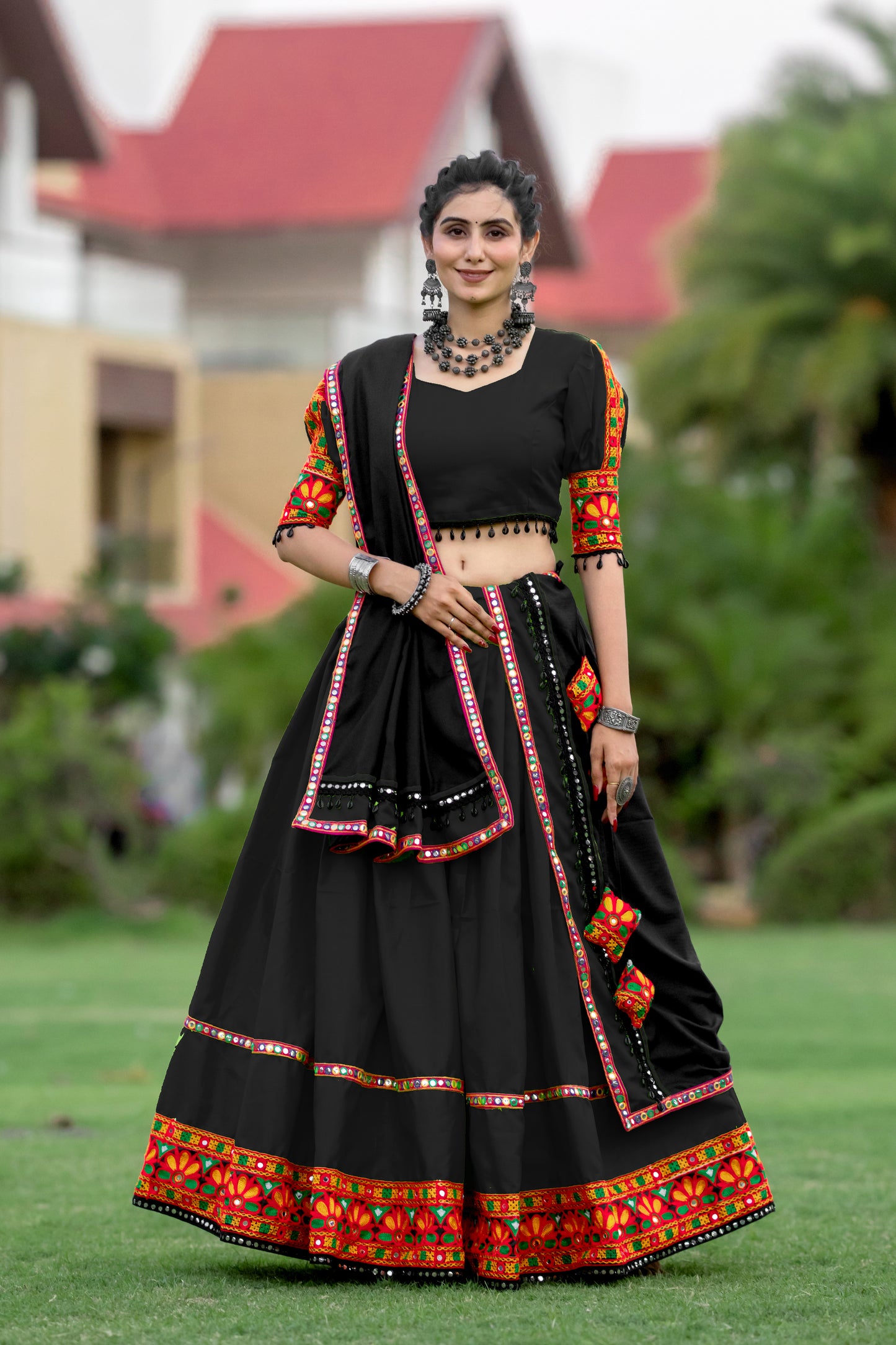 Black Rajwadi Gamthi Embroidered Navratri Chaniya Choli