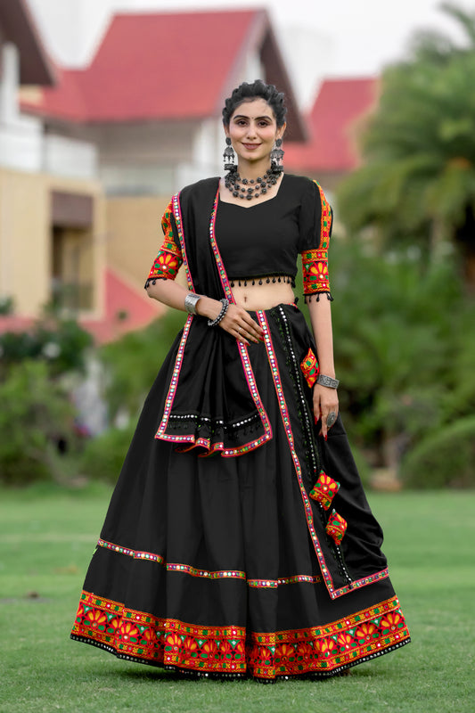 Black Rajwadi Gamthi Embroidered Navratri Chaniya Choli