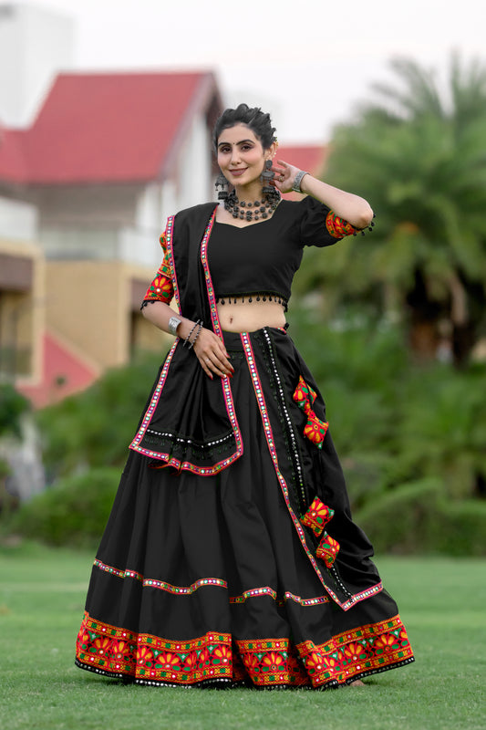 Black Rajwadi Gamthi Embroidered Navratri Chaniya Choli
