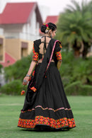 Black Rajwadi Gamthi Embroidered Navratri Chaniya Choli