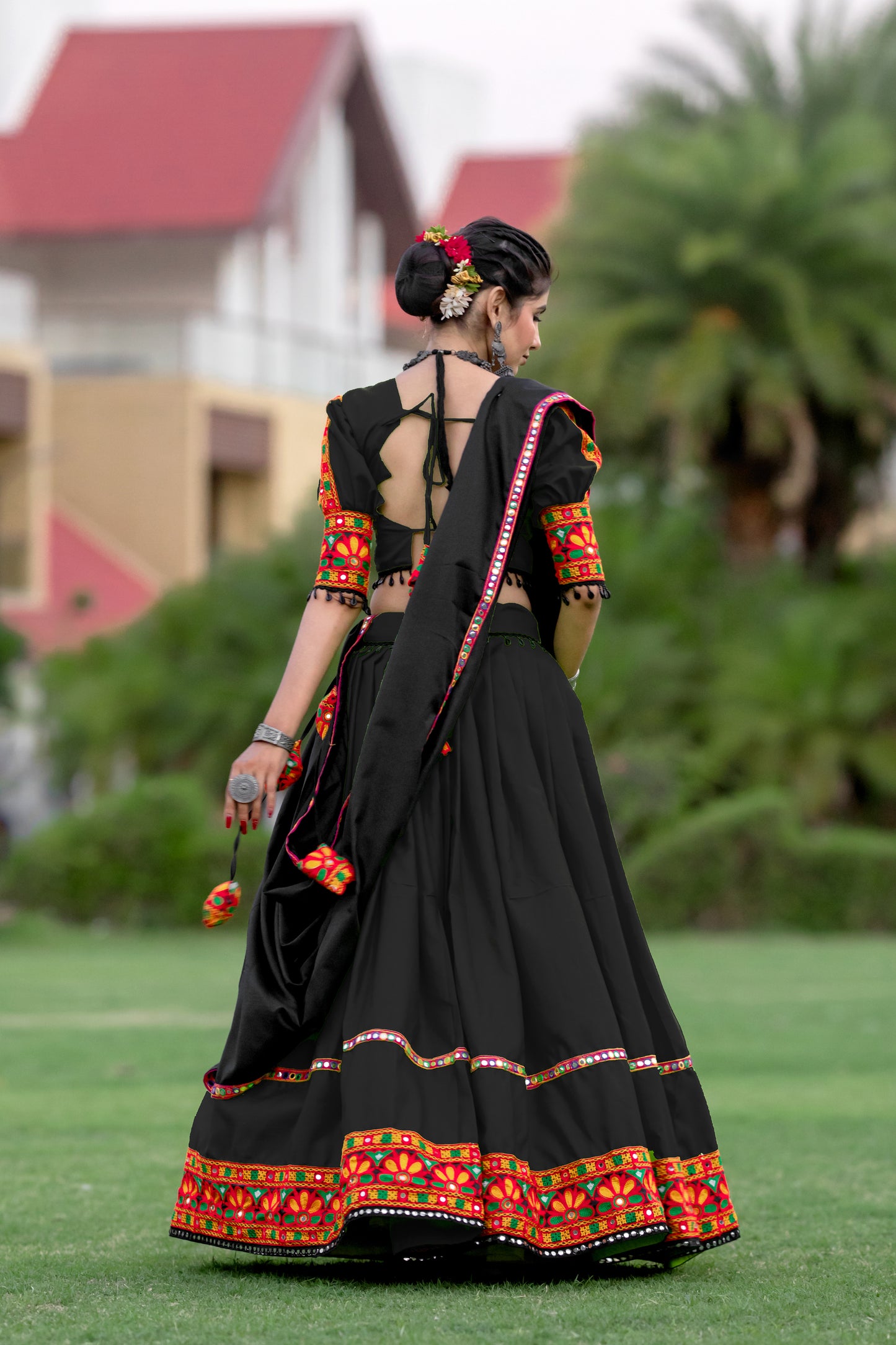 Black Rajwadi Gamthi Embroidered Navratri Chaniya Choli