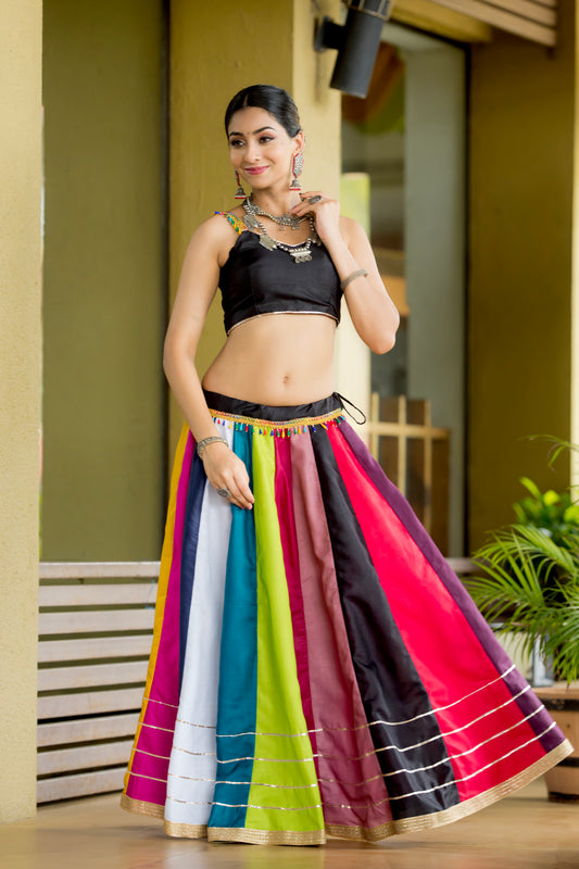 Navratri Special Multicolor Striped Chaniya Choli with Black Blouse