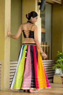 Navratri Special Multicolor Striped Chaniya Choli with Black Blouse