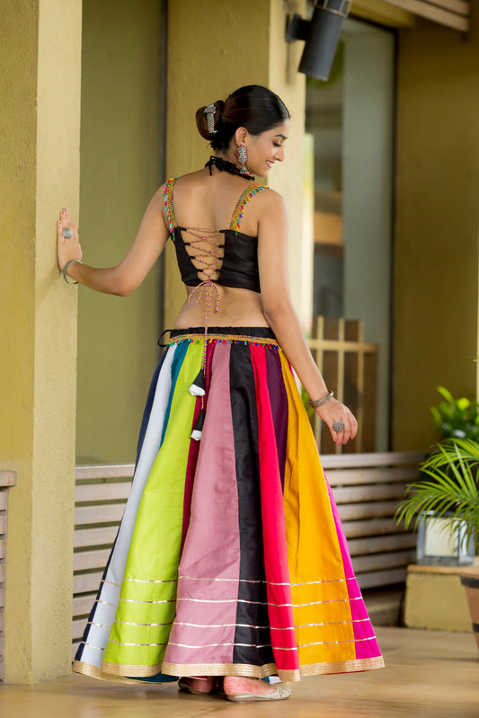 Navratri Special Multicolor Striped Chaniya Choli with Black Blouse