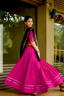 Rani Pink Cotton Navratri Chaniya Choli with Black Dupatta & Gamthi Mirror Work