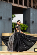 Black Ajrakh Print Chaniya Choli with Dupatta – Traditional Navratri & Garba Wear