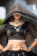 Black Ajrakh Print Chaniya Choli with Dupatta – Traditional Navratri & Garba Wear