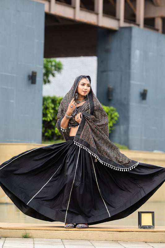 Rajwadi Pure Cotton Black Printed Navratri Chaniya Choli