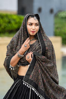 Black Ajrakh Print Chaniya Choli with Dupatta – Traditional Navratri & Garba Wear
