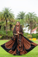 Traditional Ajrakh Print Navratri Lehenga Choli with Dupatta – Brown & Black