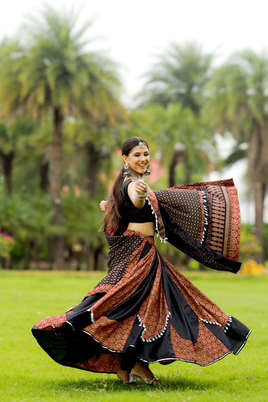 Rajwadi Black Maroon Cotton Printed Navratri Chaniya Choli