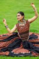 Traditional Ajrakh Print Navratri Lehenga Choli with Dupatta – Brown & Black